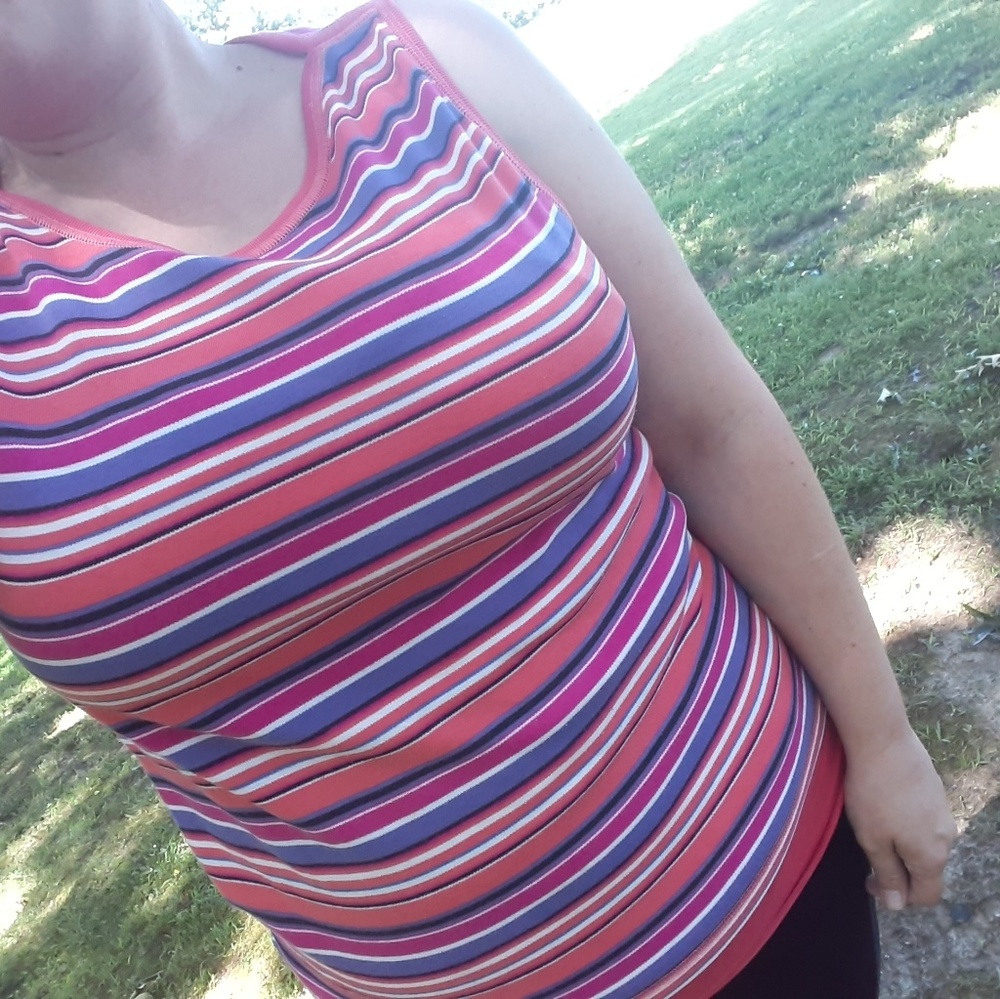 Multicolor Striped High Neck Tank